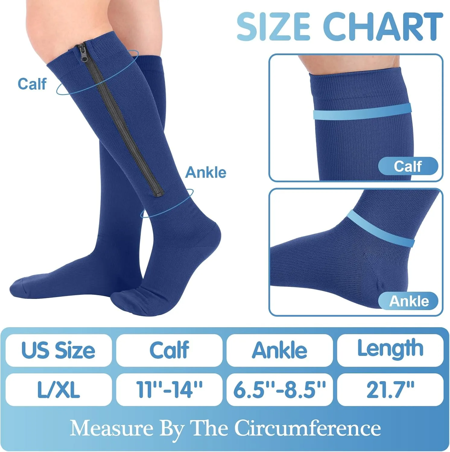 Tarpop 4 Pairs Men Zipper Compression Socks Colorful 20-30mmhg Compression Stockings with Zipper for Men Women Swelling Edema