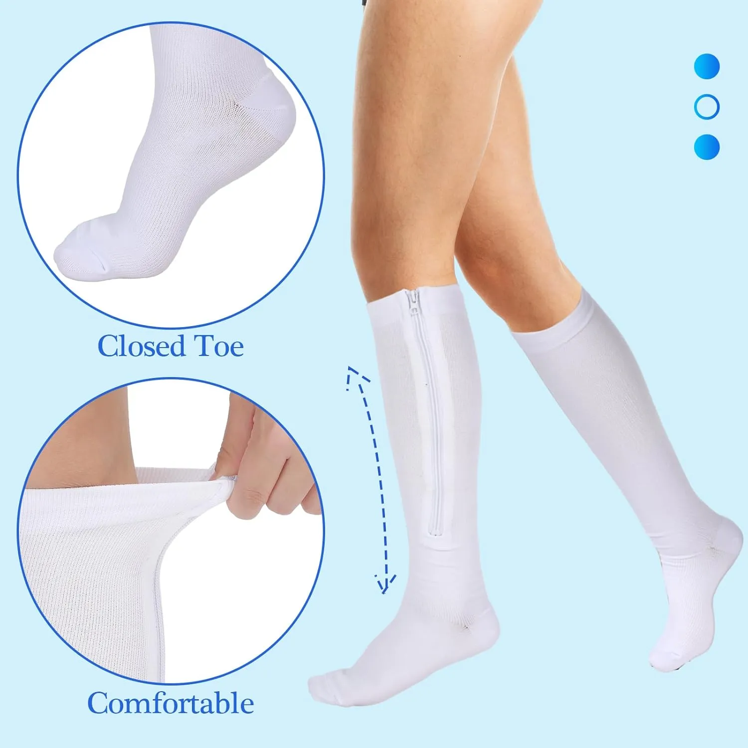 Tarpop 4 Pairs Men Zipper Compression Socks Colorful 20-30mmhg Compression Stockings with Zipper for Men Women Swelling Edema