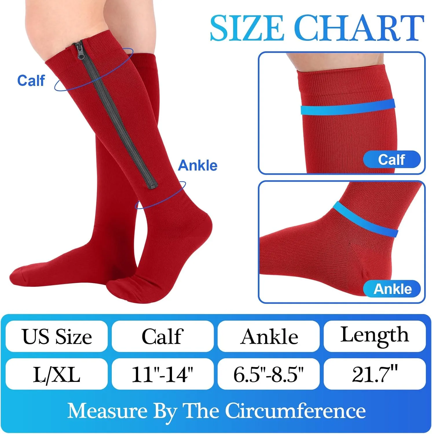 Tarpop 4 Pairs Men Zipper Compression Socks Colorful 20-30mmhg Compression Stockings with Zipper for Men Women Swelling Edema