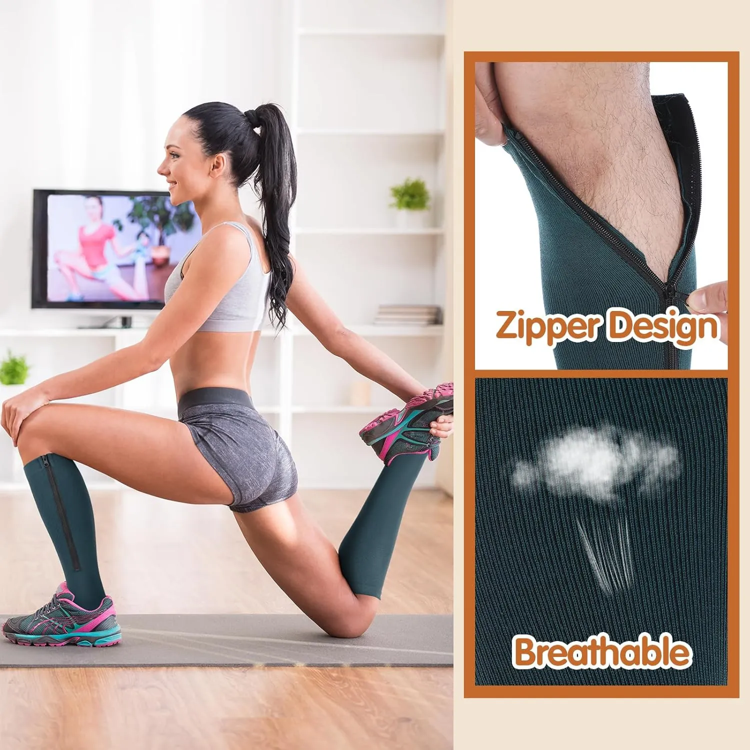 Tarpop 4 Pairs Men Zipper Compression Socks Colorful 20-30mmhg Compression Stockings with Zipper for Men Women Swelling Edema