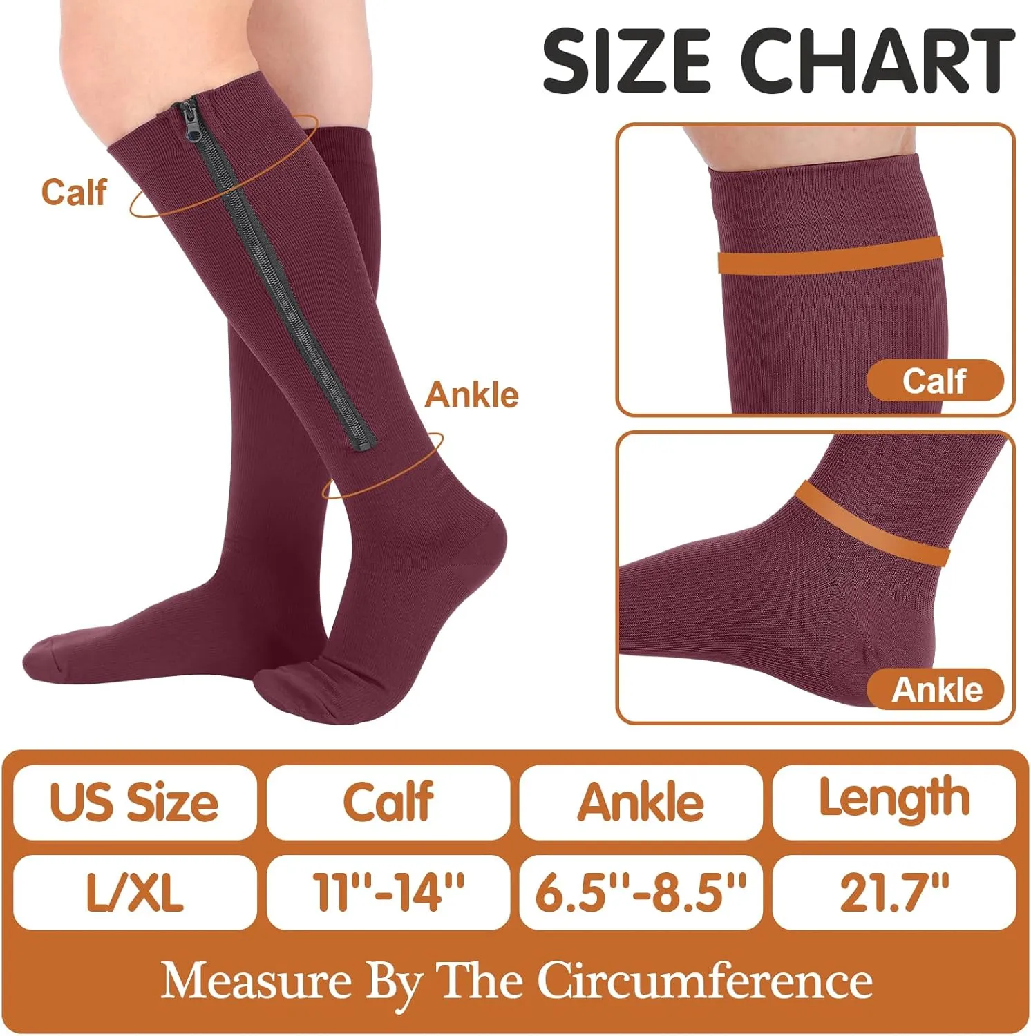 Tarpop 4 Pairs Men Zipper Compression Socks Colorful 20-30mmhg Compression Stockings with Zipper for Men Women Swelling Edema