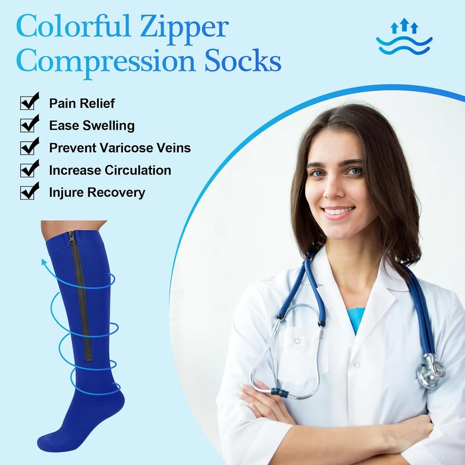 Tarpop 4 Pairs Men Zipper Compression Socks Colorful 20-30mmhg Compression Stockings with Zipper for Men Women Swelling Edema