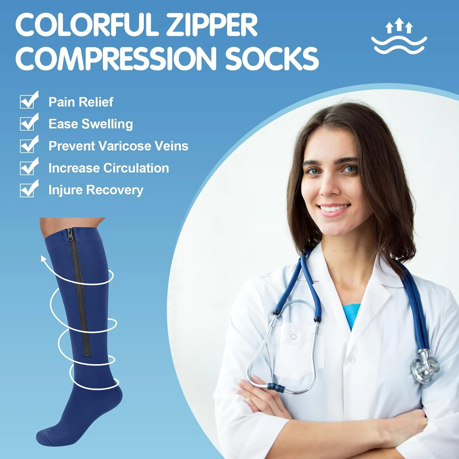 Tarpop 4 Pairs Men Zipper Compression Socks Colorful 20-30mmhg Compression Stockings with Zipper for Men Women Swelling Edema