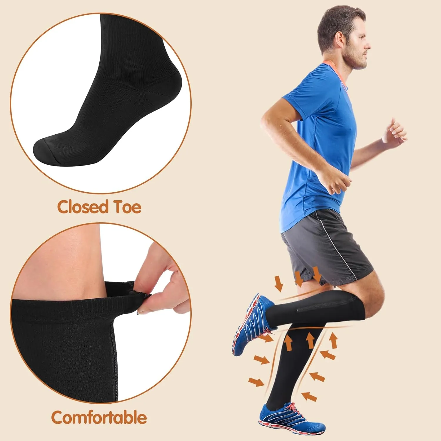 Tarpop 4 Pairs Men Zipper Compression Socks Colorful 20-30mmhg Compression Stockings with Zipper for Men Women Swelling Edema