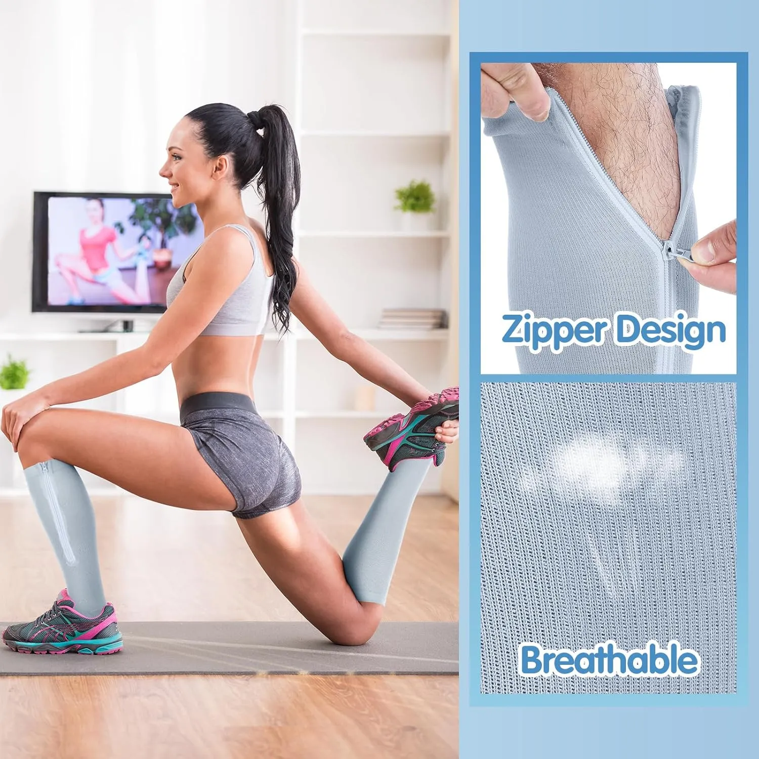 Tarpop 4 Pairs Men Zipper Compression Socks Colorful 20-30mmhg Compression Stockings with Zipper for Men Women Swelling Edema