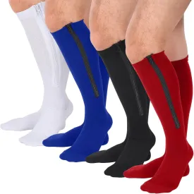 Tarpop 4 Pairs Men Zipper Compression Socks Colorful 20-30mmhg Compression Stockings with Zipper for Men Women Swelling Edema