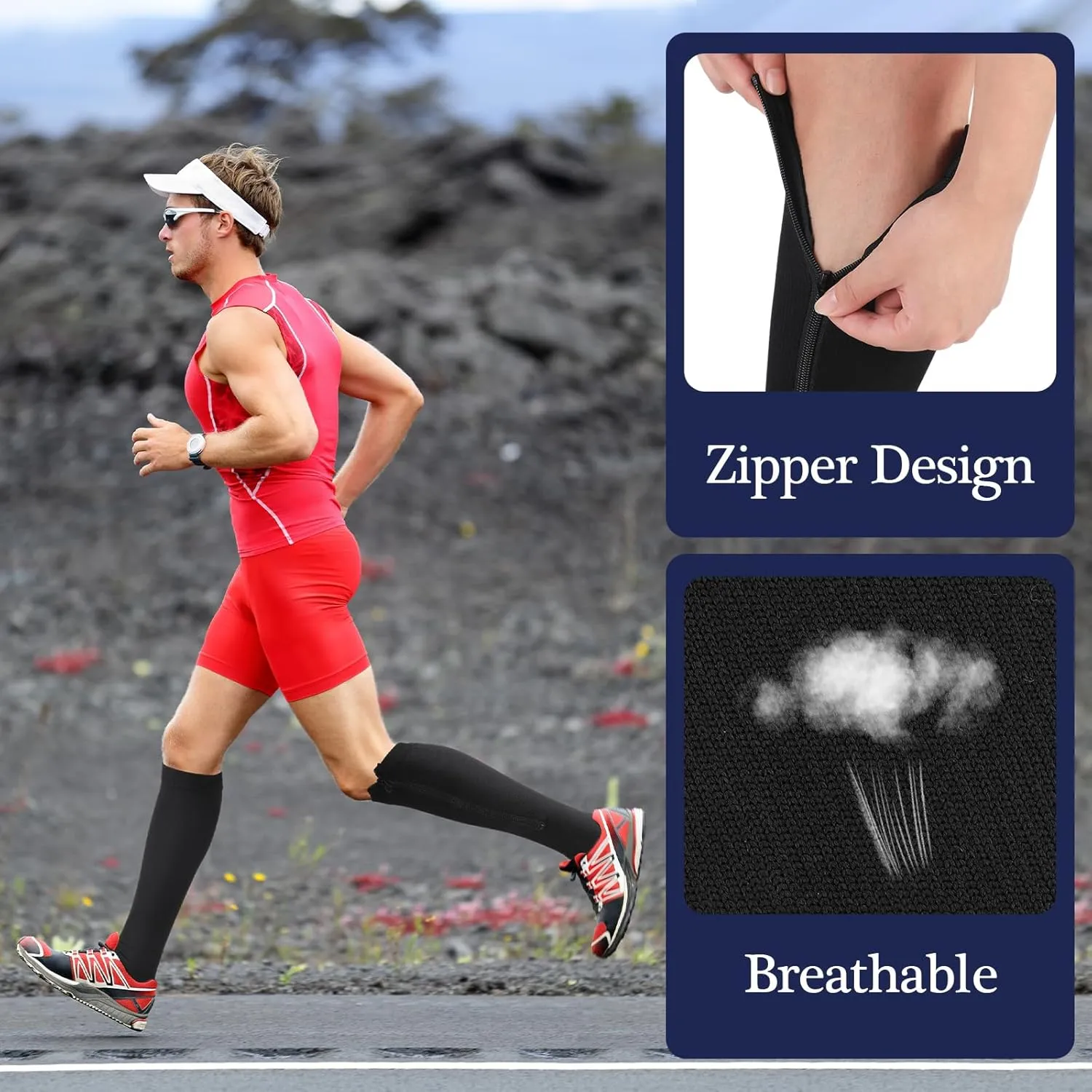 Tarpop 4 Pairs Men Zipper Compression Socks Colorful 20-30mmhg Compression Stockings with Zipper for Men Women Swelling Edema