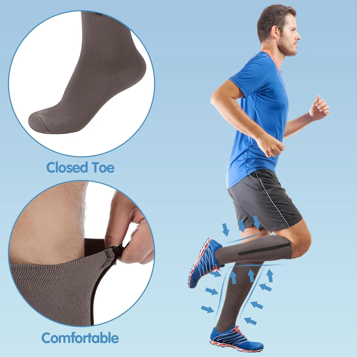 Tarpop 4 Pairs Men Zipper Compression Socks Colorful 20-30mmhg Compression Stockings with Zipper for Men Women Swelling Edema