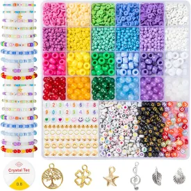 Taybonds Friendship Bracelet Making Kit- 24 Colors Beads Kit for Bracelets with Clay Beads, 4mm Seed Beads, Pony Beads, 8mm Glass Beads, Letter Beads and Charms, Jewelry Making Kit Gift for Girls 6-12