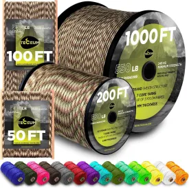 TECEUM Paracord Type III 550 Camo  100 ft  4mm  Tactical Rope MIL-SPEC  Outdoor para Cord Camping Hiking Fishing Gear and Equipment  EDC Parachute Cord  Strong Survival Rope