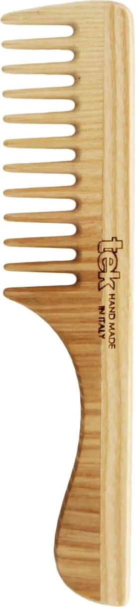 TEK - Sparse Tooth Comb with Ash Wood Handle Handmade in Italy, for Normal, Curly or Wavy Hair - 20 x 4.5 cm