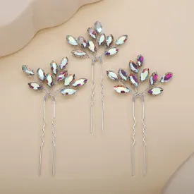 Teyglen 3pcs Bridal Crystal Hair Pins Rhinestones Hair Pieces Simple Crystal Wedding Hair Accessories Handmade Hair Pins for Women Bride Girls (Ab color)