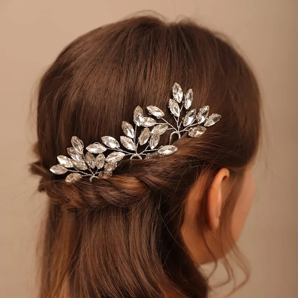 Teyglen 3pcs Bridal Crystal Hair Pins Rhinestones Hair Pieces Simple Crystal Wedding Hair Accessories Handmade Hair Pins for Women Bride Girls (Ab color)