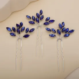 Teyglen 3pcs Bridal Crystal Hair Pins Rhinestones Hair Pieces Simple Crystal Wedding Hair Accessories Handmade Hair Pins for Women Bride Girls (Blue)