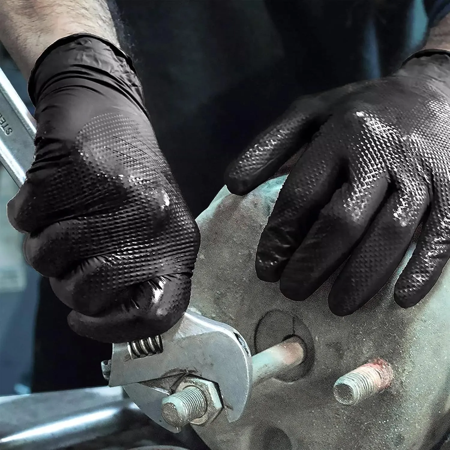 TitanFlex Thor Grip Heavy Duty Black Industrial Nitrile Gloves with Raised Diamond Texture, 8-mil, Latex Free