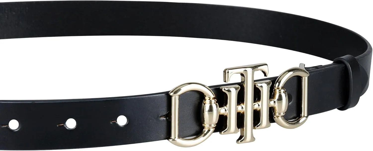 Tommy Hilfiger Women's TH Horsebit Statement Buckle Skinny Fashion Leather Belt for Jeans, Trousers and Dresses