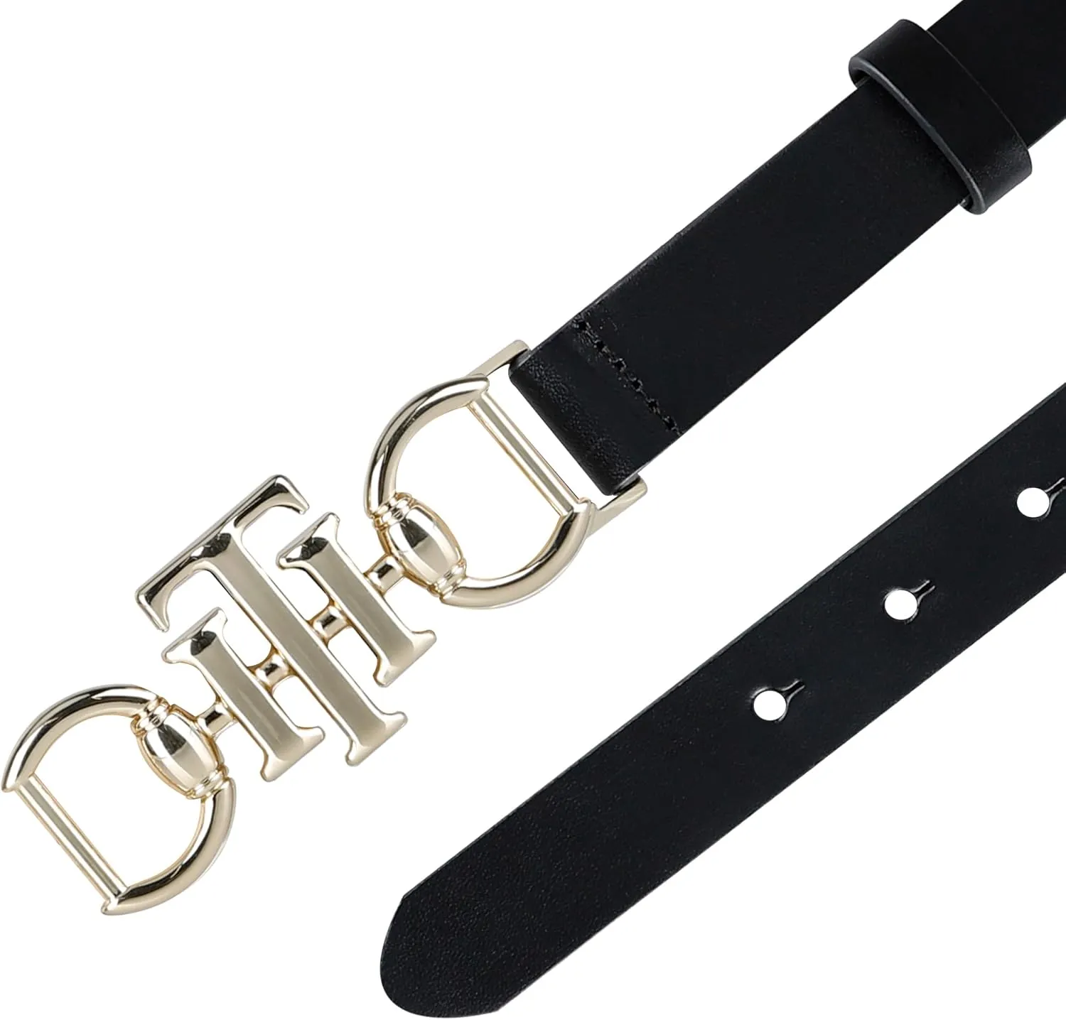 Tommy Hilfiger Women's TH Horsebit Statement Buckle Skinny Fashion Leather Belt for Jeans, Trousers and Dresses
