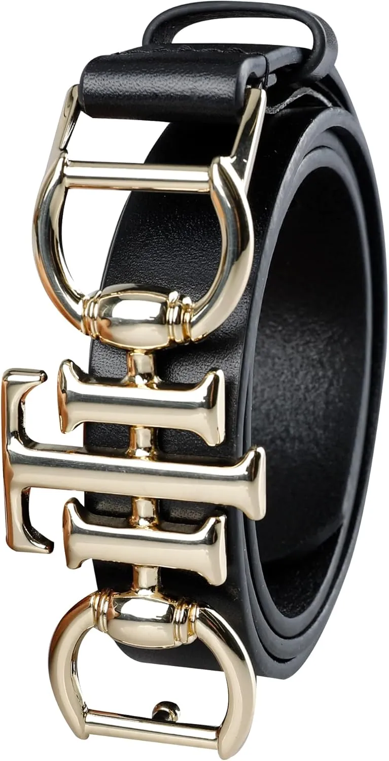 Tommy Hilfiger Women's TH Horsebit Statement Buckle Skinny Fashion Leather Belt for Jeans, Trousers and Dresses