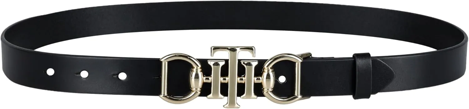 Tommy Hilfiger Women's TH Horsebit Statement Buckle Skinny Fashion Leather Belt for Jeans, Trousers and Dresses