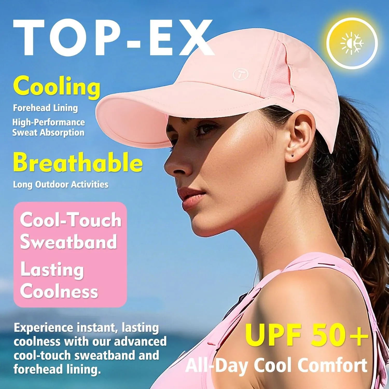 TOP-EX XL Cooling UV 50 High Ponytail Baseball Hat for Women - Most Women Start with S/M - Breathable for Running Golf Sports