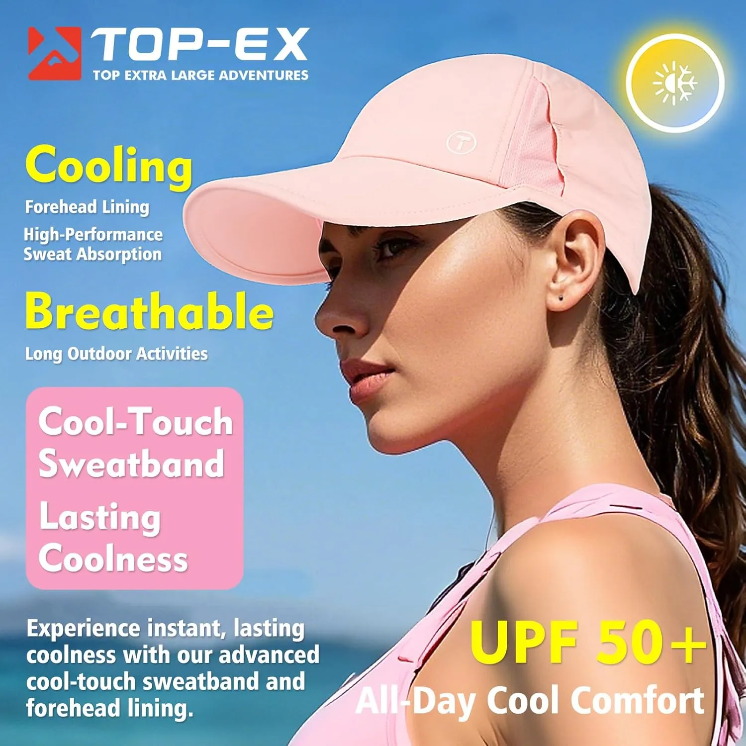 TOP-EX XL Cooling UV 50 High Ponytail Baseball Hat for Women - Most Women Start with S/M - Breathable for Running Golf Sports