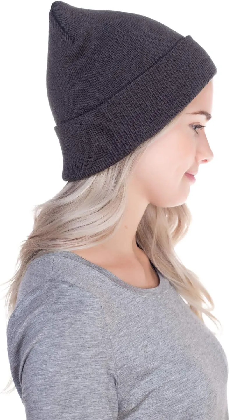 Top Level Beanie Men Women - Unisex Cuffed Plain Skull Knit Hat Cap