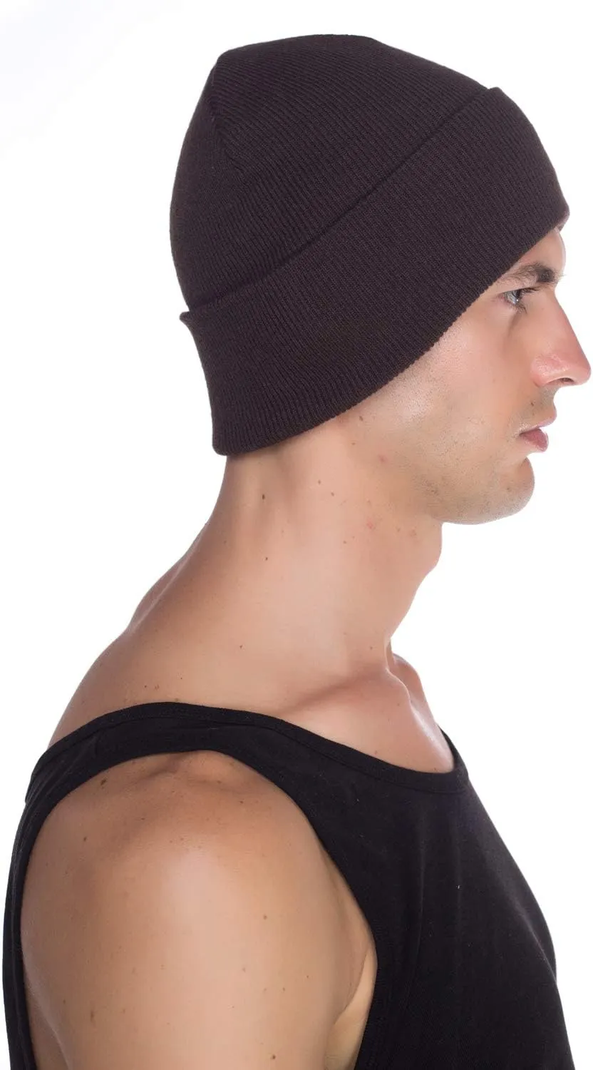 Top Level Beanie Men Women - Unisex Cuffed Plain Skull Knit Hat Cap