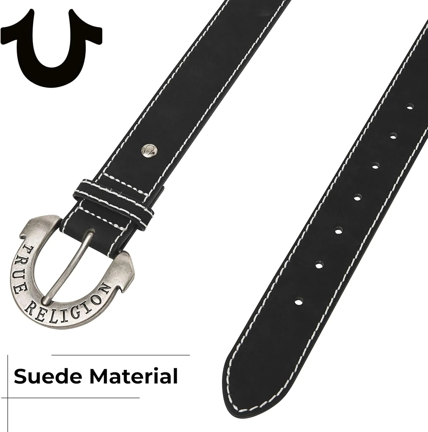 True Religion Belts for Women Womens Belts for Jeans Black Belt Engraved Horseshoe Buckle