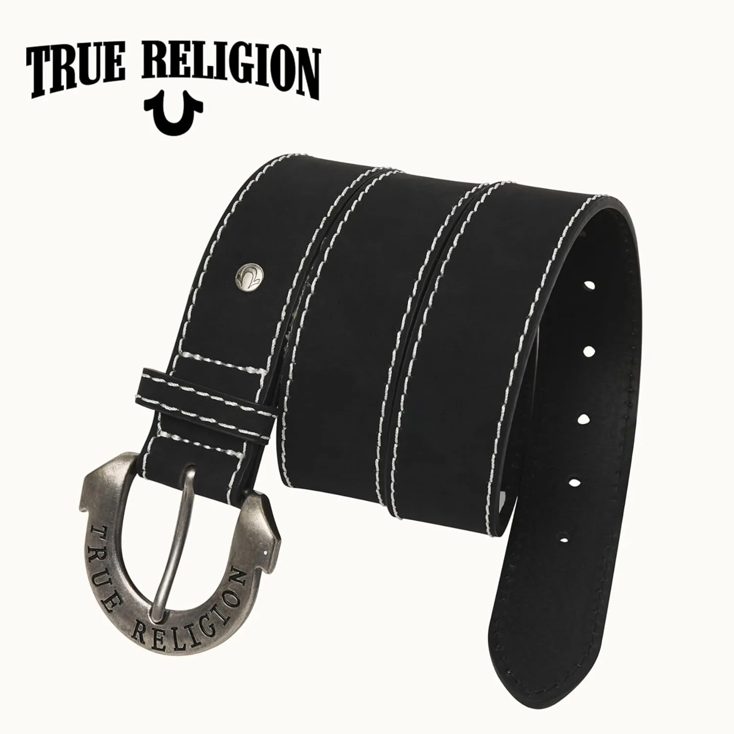 True Religion Belts for Women Womens Belts for Jeans Black Belt Engraved Horseshoe Buckle