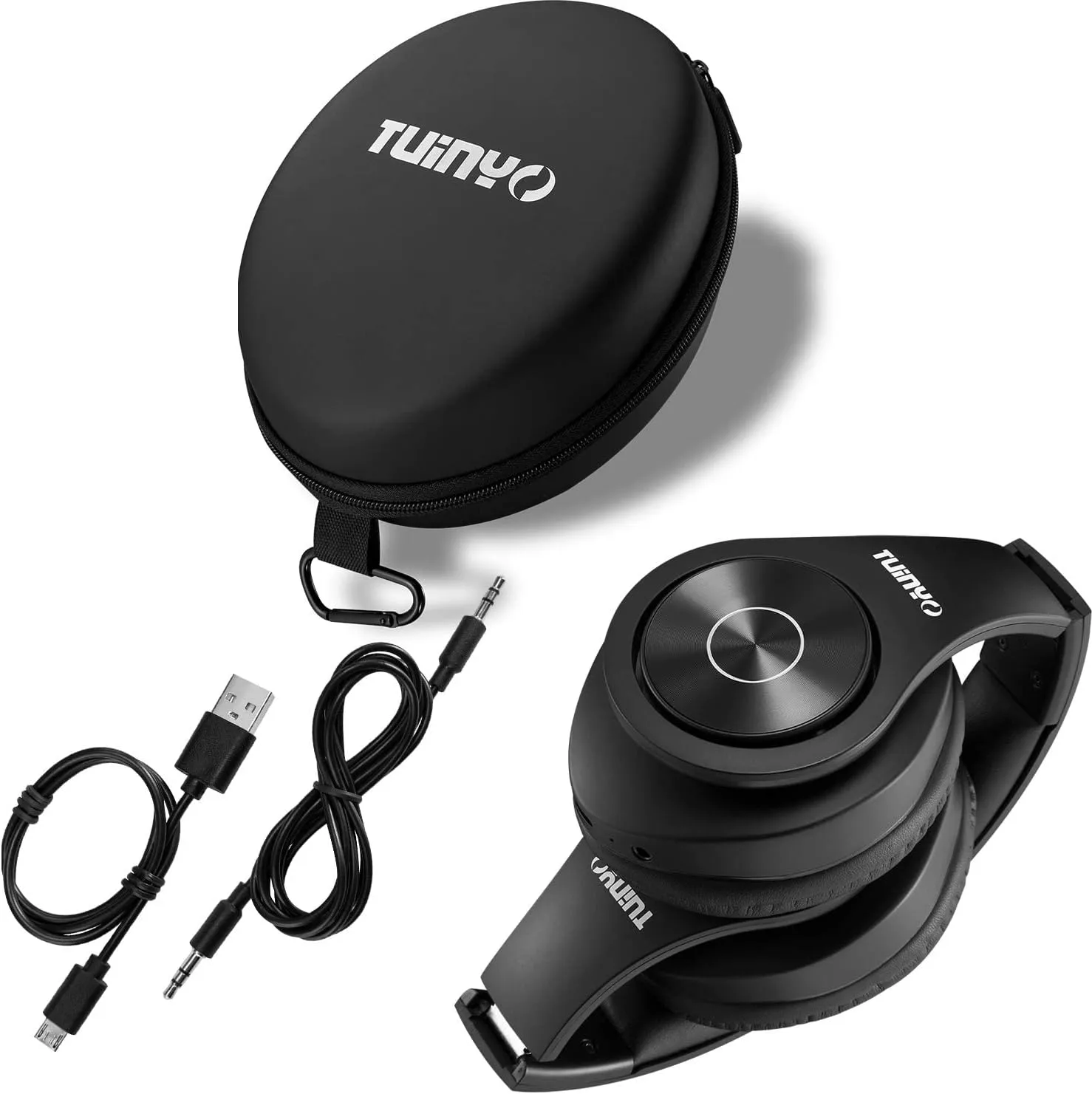 TUINYO Wireless Headphones Over Ear, Bluetooth Headphones with Microphone, Foldable Stereo Wireless Headsetfor Travel Work TV PC Cellphone-Black