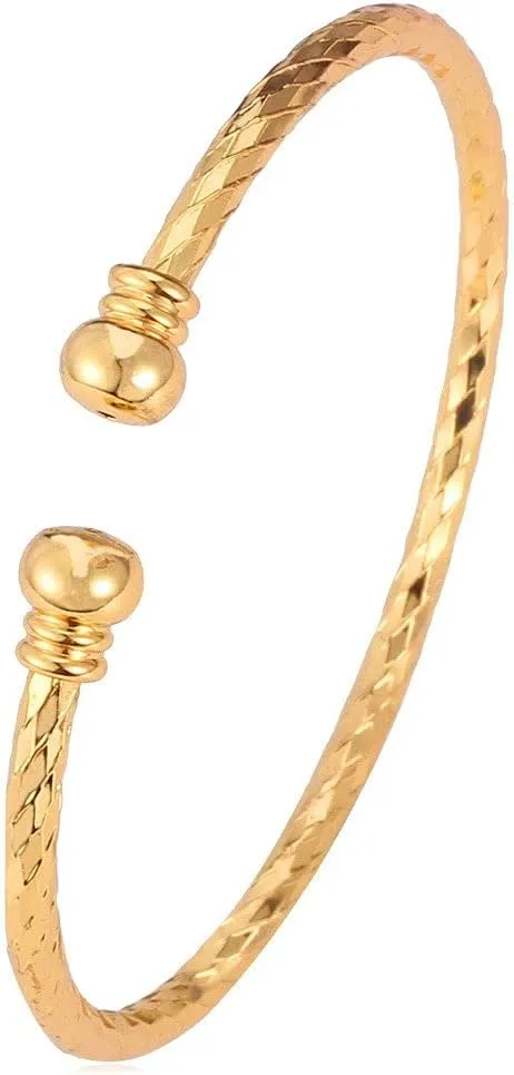 U7 Unisex Simple Cuff Bracelet 18K Real Gold Platinum Plated Fine Bracelets Fashion Jewelry Open Bangle Cuff Bracelets, Twisted or Heart Style