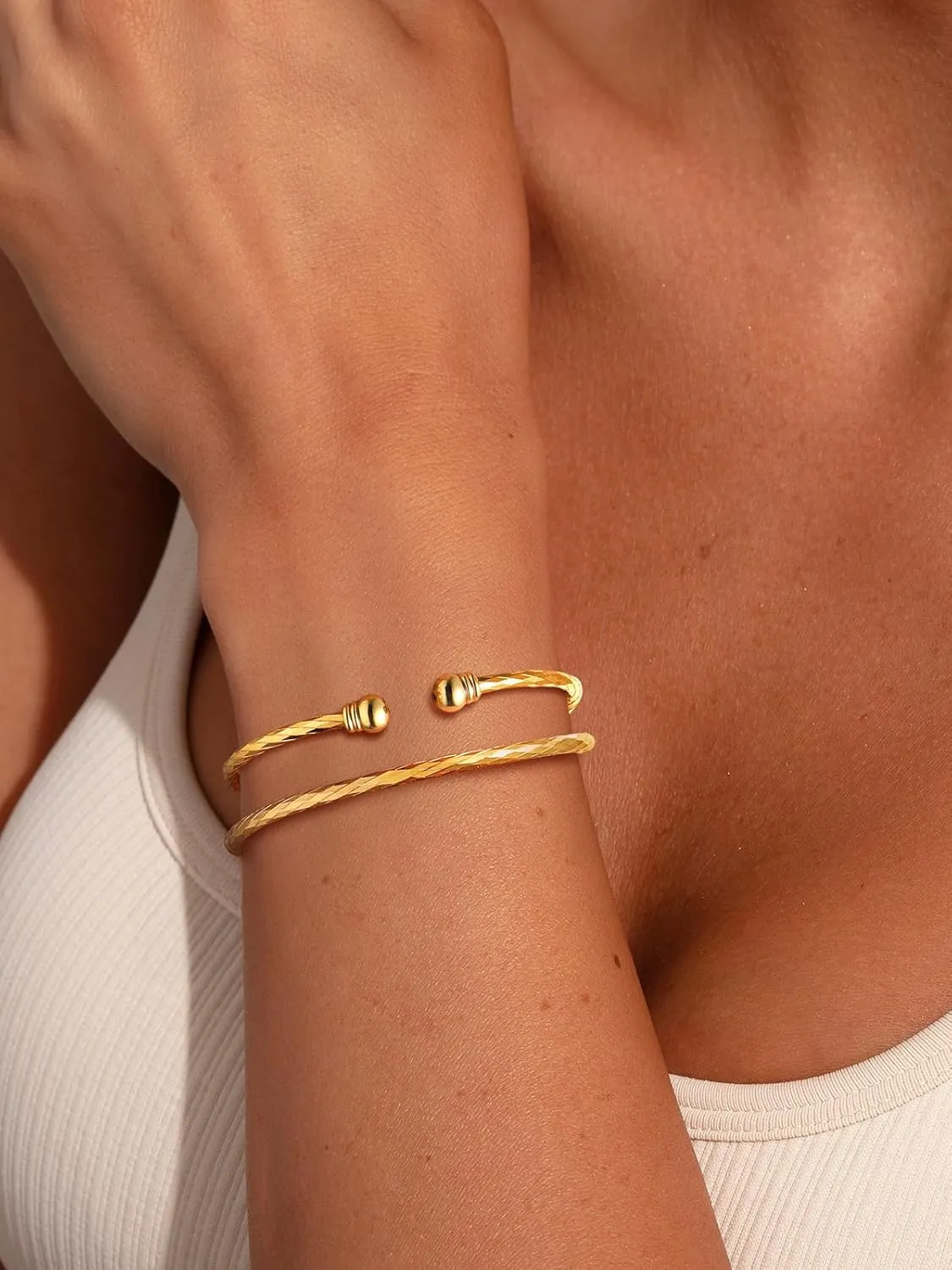 U7 Unisex Simple Cuff Bracelet 18K Real Gold Platinum Plated Fine Bracelets Fashion Jewelry Open Bangle Cuff Bracelets, Twisted or Heart Style