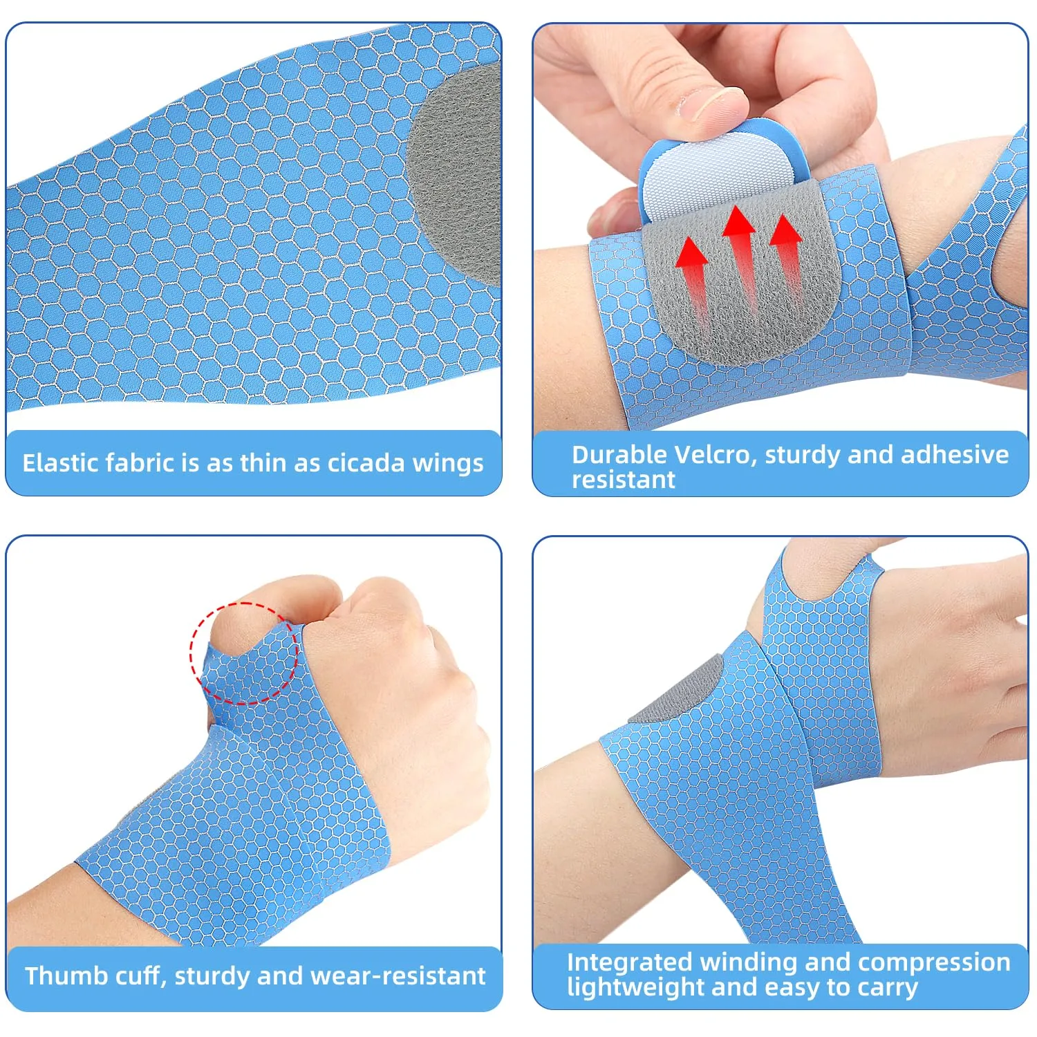 Ultra Thin Wrist Compression Band [2 PCS] Slim and Colorful Wrist Brace Flexible Wrist Support for Men and Women Adjustable Sports Lightweight Fits Both Hands (blue)