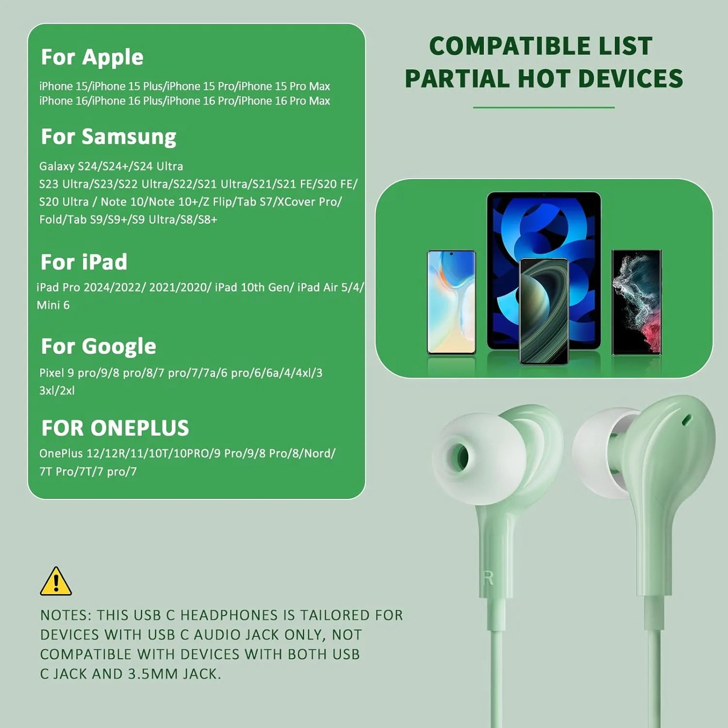 USB C Headphones for iPhone 16 Pro Max, Wired Earbuds with Mic, Volume Control, Noise Cancelling, Compatible with iPhone 15/iPad Pro/Samsung Galaxy S25/S24/S23 Ultra