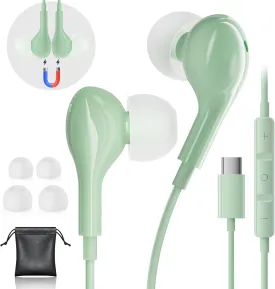 USB C Headphones for iPhone 16 Pro Max, Wired Earbuds with Mic, Volume Control, Noise Cancelling, Compatible with iPhone 15/iPad Pro/Samsung Galaxy S25/S24/S23 Ultra