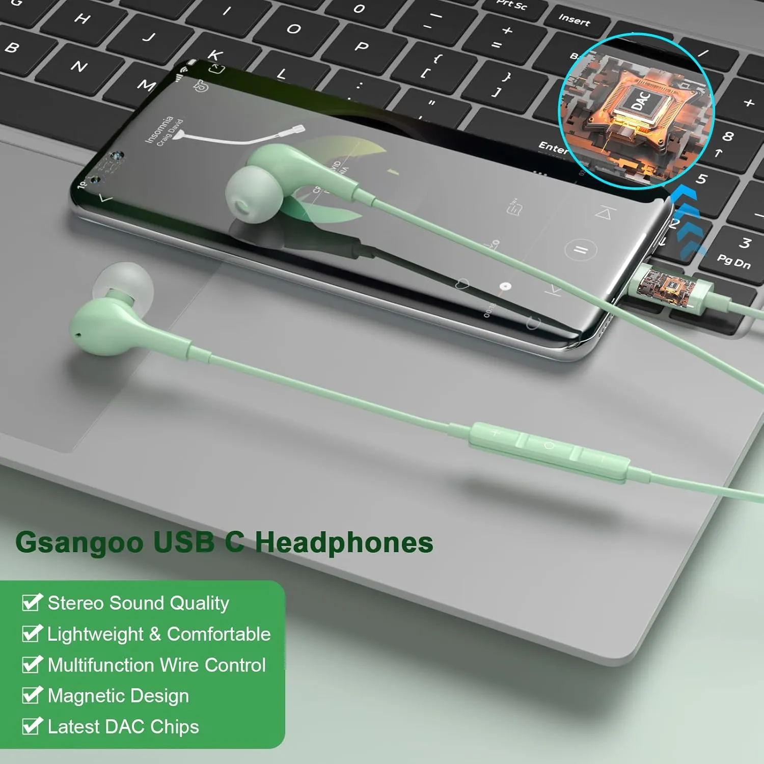 USB C Headphones for iPhone 16 Pro Max, Wired Earbuds with Mic, Volume Control, Noise Cancelling, Compatible with iPhone 15/iPad Pro/Samsung Galaxy S25/S24/S23 Ultra
