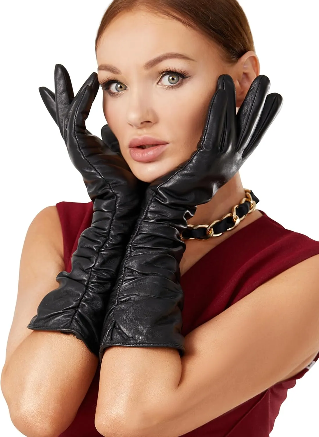 VIKIDEER Luxury Long Leather Gloves Women Plush Lined Touchscreen Warm Soft for Evening Opera or Daily