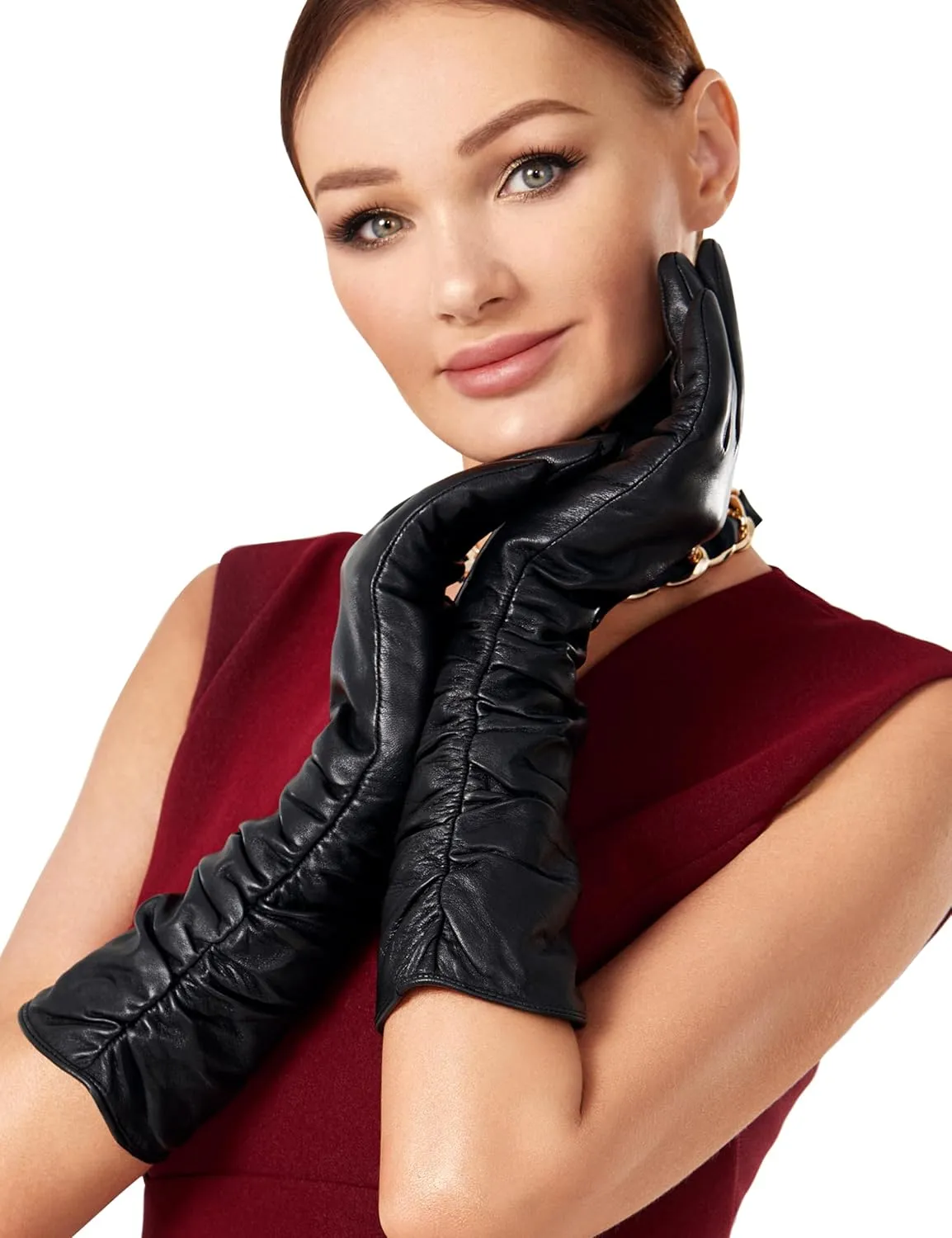 VIKIDEER Luxury Long Leather Gloves Women Plush Lined Touchscreen Warm Soft for Evening Opera or Daily
