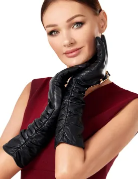 VIKIDEER Luxury Long Leather Gloves Women Plush Lined Touchscreen Warm Soft for Evening Opera or Daily