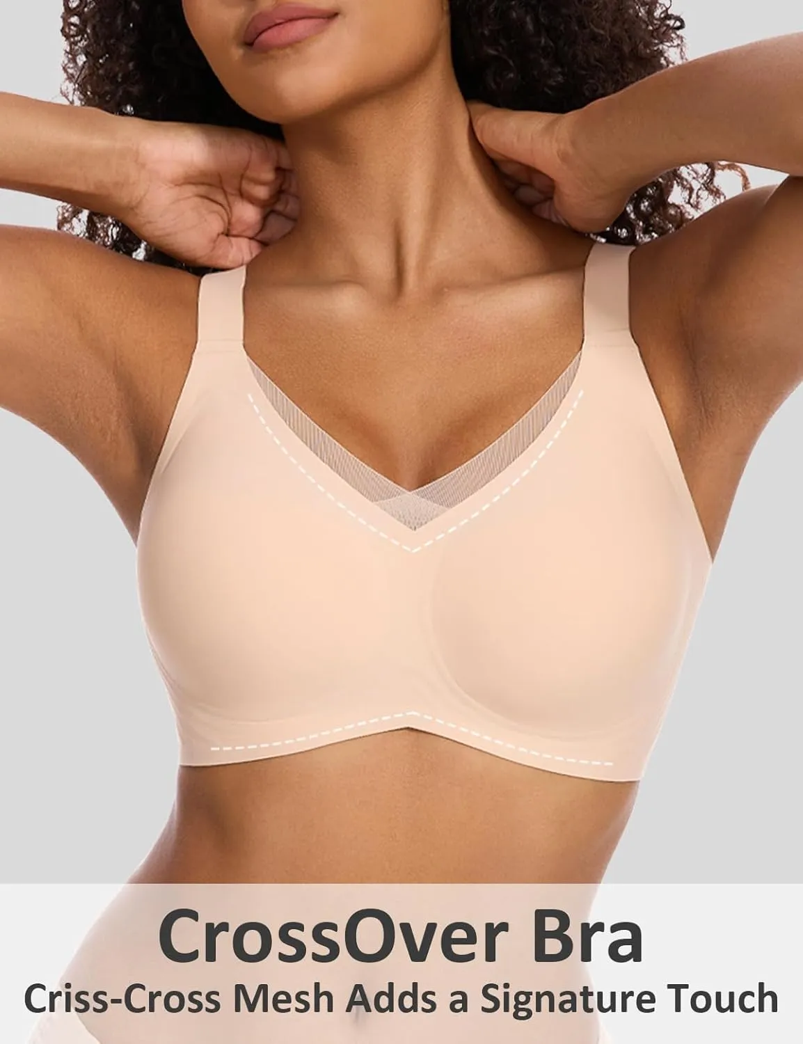Vinfact Womens V Lace Wireless Seamless Bras No Underwire Comfort Push Up Bras Supportive Full Coverage Bralettes T Shirt Bra