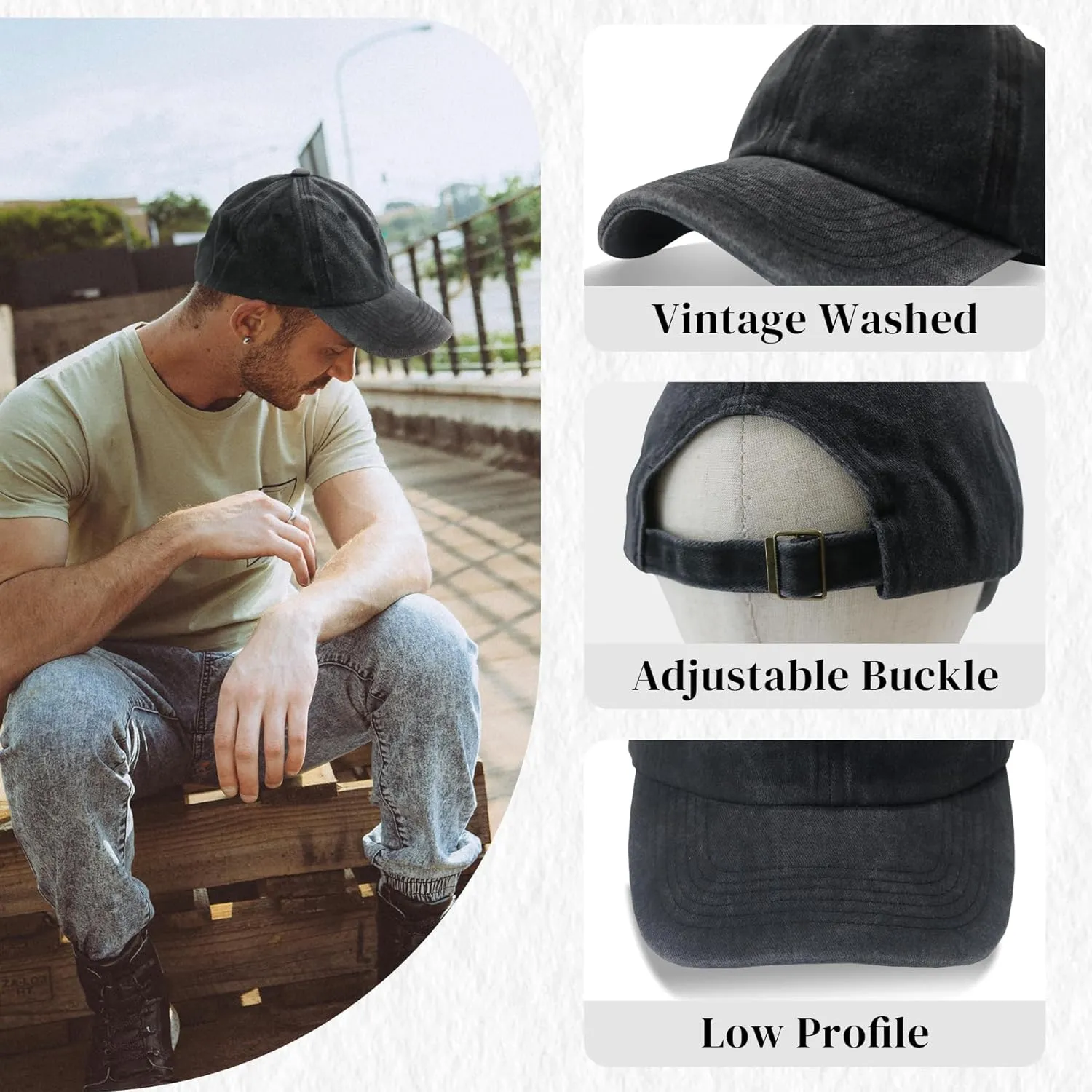 Vintage Washed Distressed Baseball Cap Adjustable Dad Golf Hat Low Profile Twill Hat