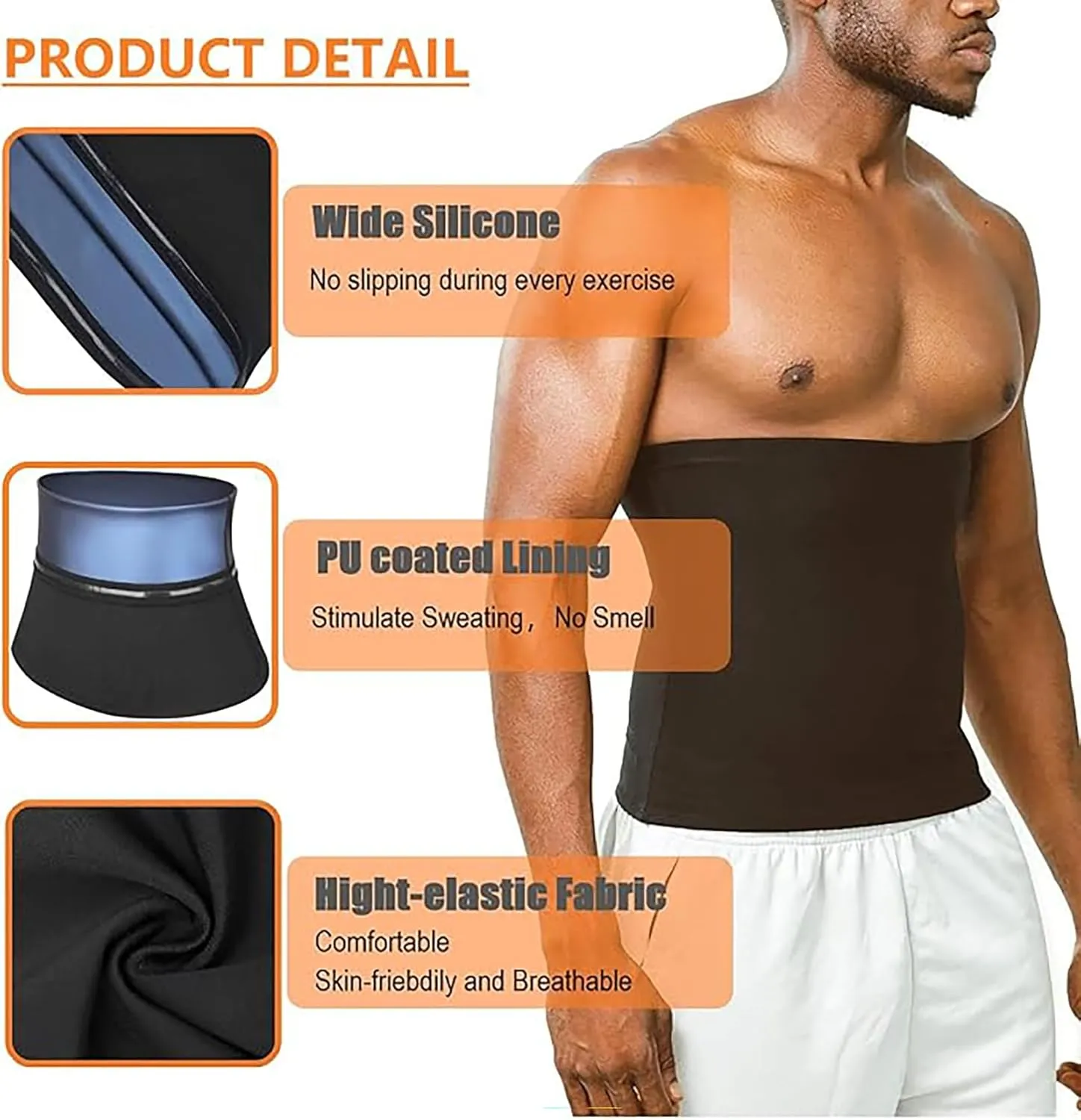 Waist Trimmer for Men Sauna Belt, Neoprene-Free Waist Cincher, Sauna Slimming Belt Sauna Sweat Workout Shaper