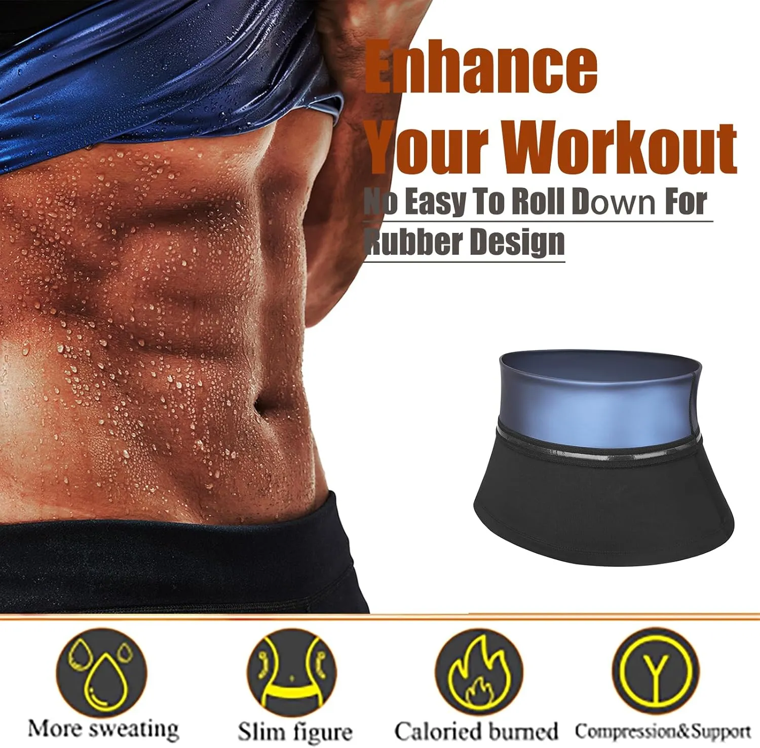 Waist Trimmer for Men Sauna Belt, Neoprene-Free Waist Cincher, Sauna Slimming Belt Sauna Sweat Workout Shaper