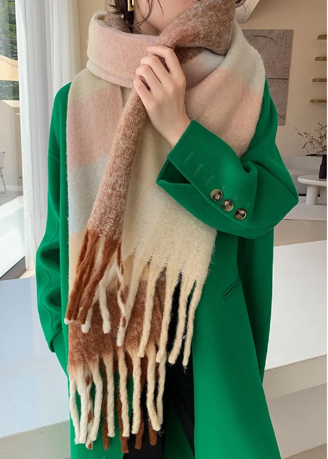 Wander Agio Winter Women Warm Scarf Long Shawl Large Scarves Cold Weather Thick Blanket Scarfs Colorful Plaid