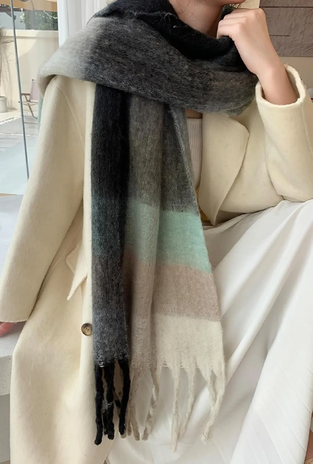 Wander Agio Winter Women Warm Scarf Long Shawl Large Scarves Cold Weather Thick Blanket Scarfs Colorful Plaid