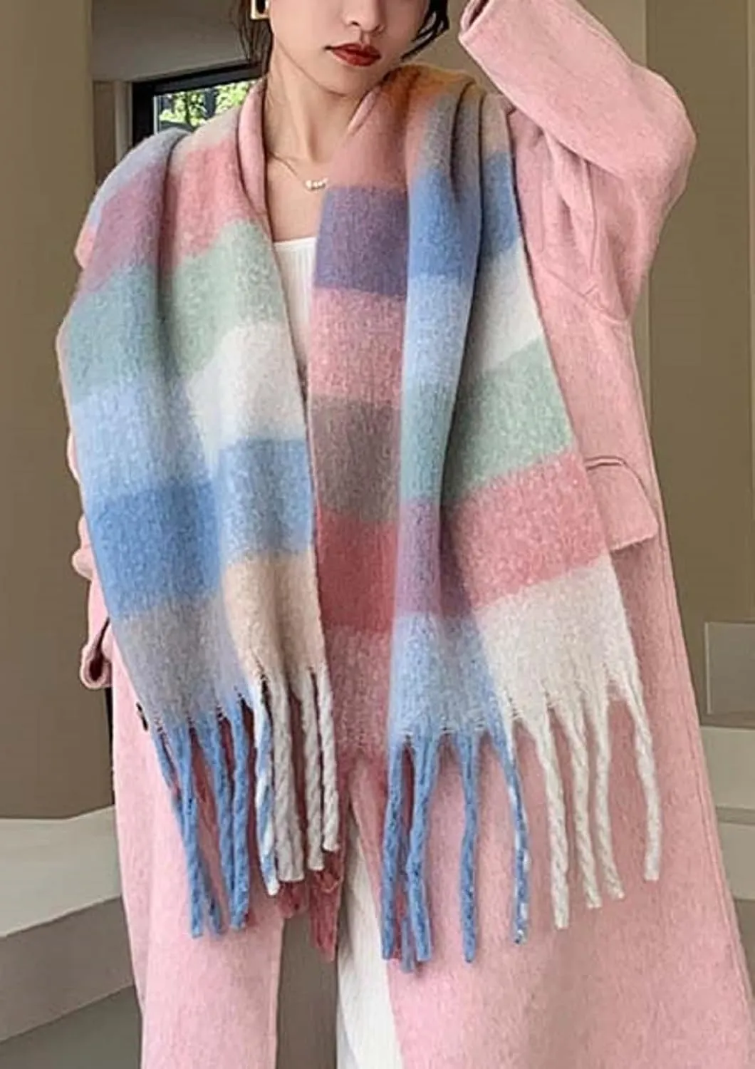 Wander Agio Winter Women Warm Scarf Long Shawl Large Scarves Cold Weather Thick Blanket Scarfs Colorful Plaid