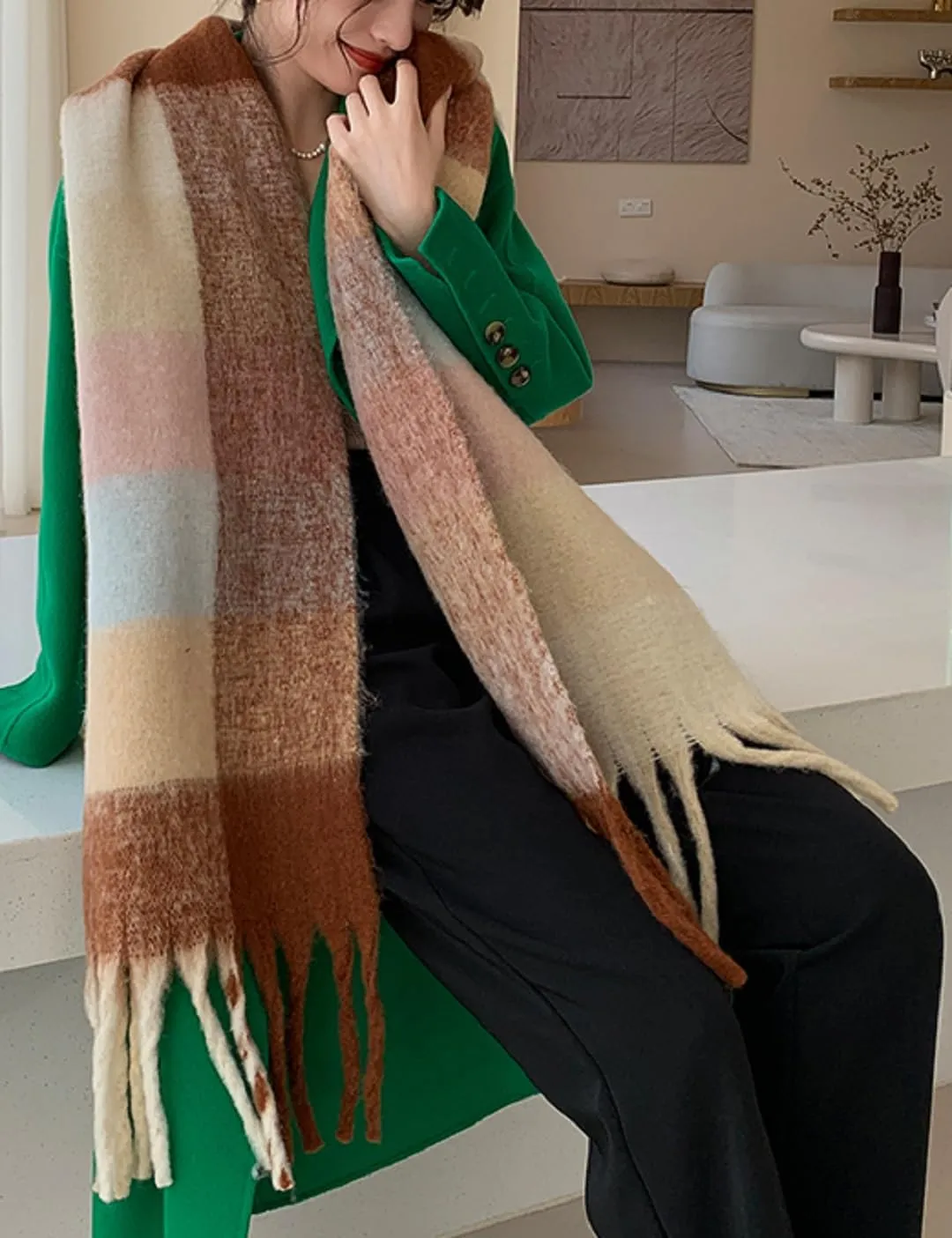 Wander Agio Winter Women Warm Scarf Long Shawl Large Scarves Cold Weather Thick Blanket Scarfs Colorful Plaid