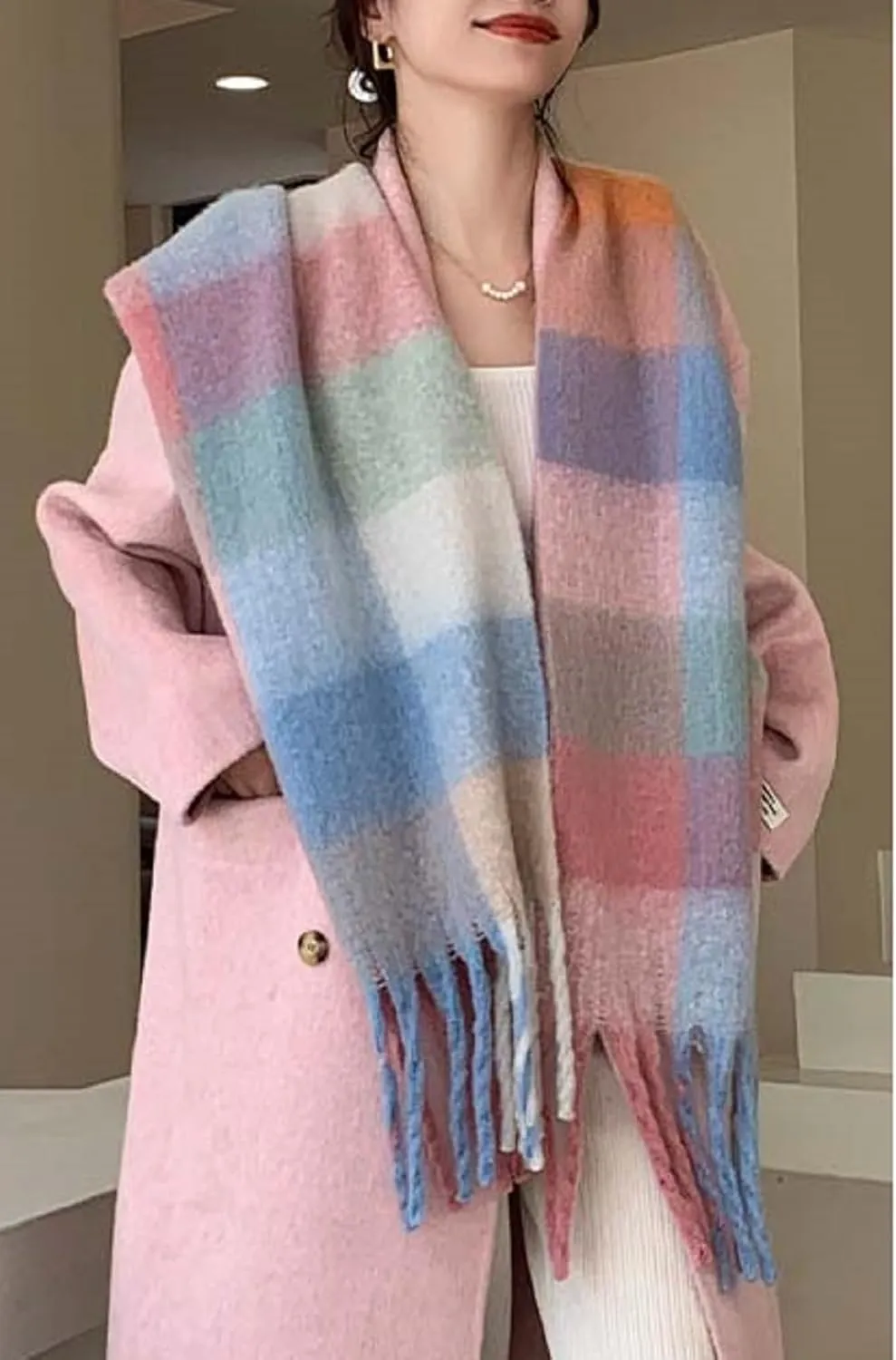 Wander Agio Winter Women Warm Scarf Long Shawl Large Scarves Cold Weather Thick Blanket Scarfs Colorful Plaid