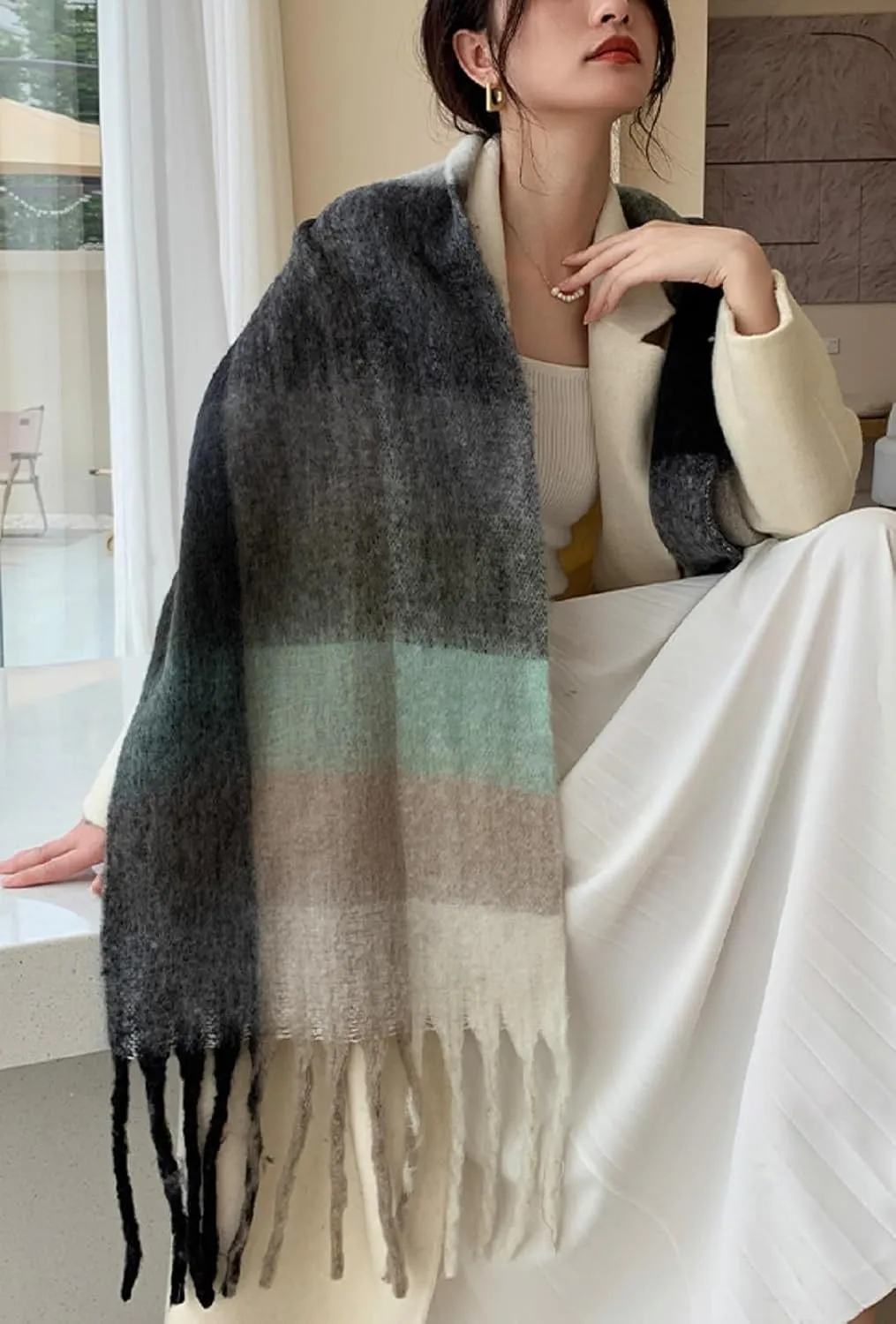 Wander Agio Winter Women Warm Scarf Long Shawl Large Scarves Cold Weather Thick Blanket Scarfs Colorful Plaid