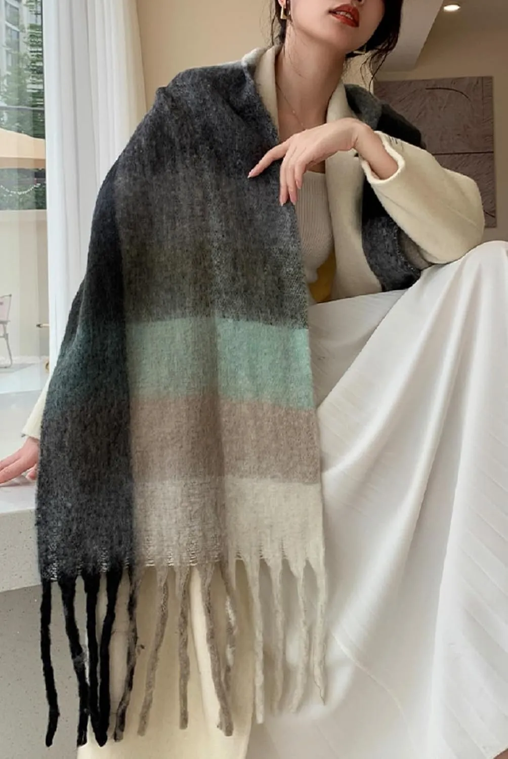 Wander Agio Winter Women Warm Scarf Long Shawl Large Scarves Cold Weather Thick Blanket Scarfs Colorful Plaid